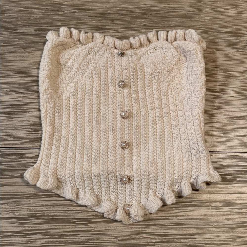 Cream Knit Button-Up Top